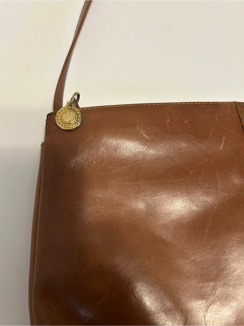 Vintage Kurt Geiger Small Minimalist Designer Brown Leather Crossbody Bag